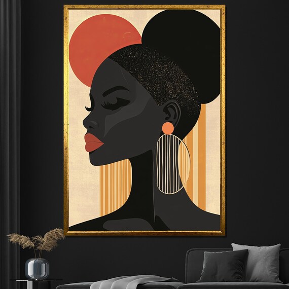 Abstract African Woman Painting Modern Wall Art Minimalist Gold Decor Unique Gift For Living Room