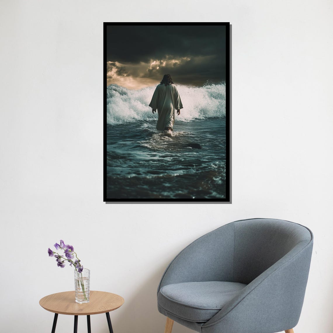 Jesus Walking On Water Stormy Sea Dramatic Christian Art Wall Poster - Image 5