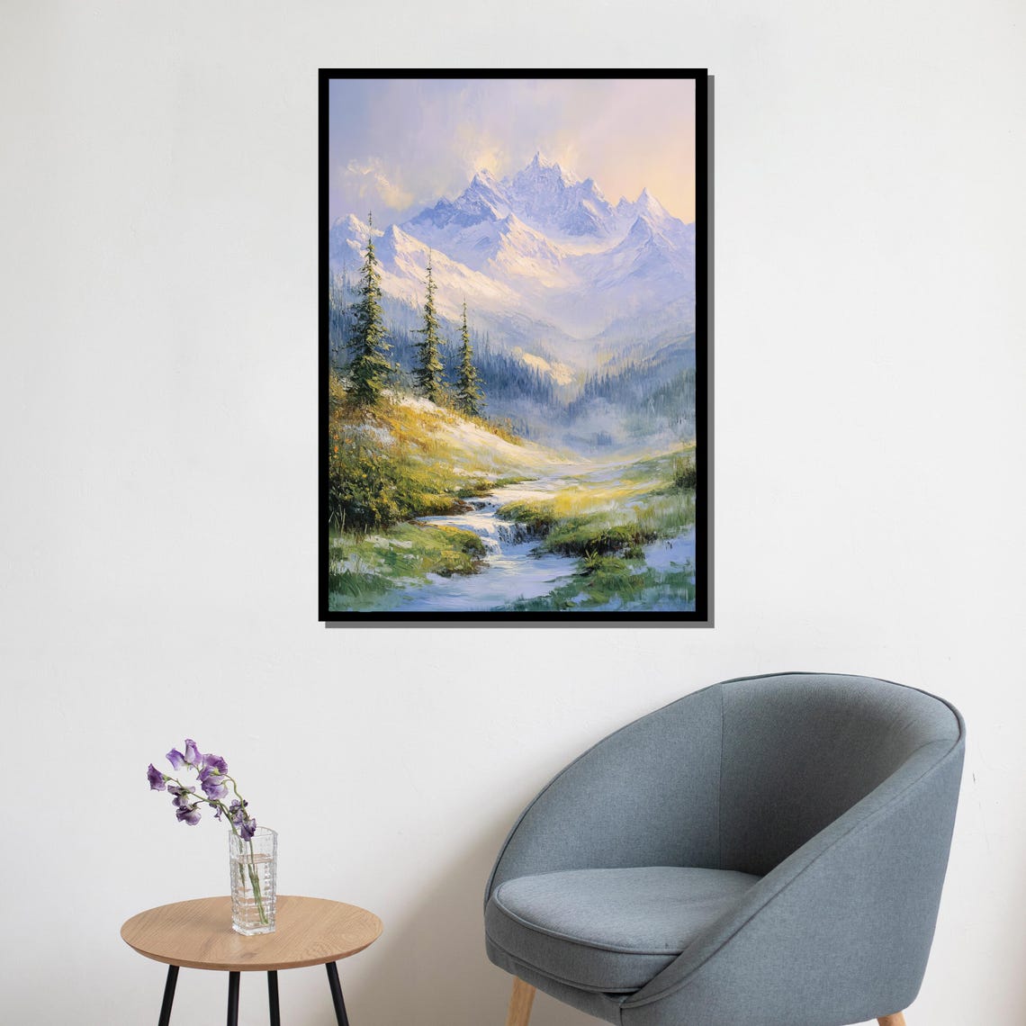 Mountain Landscape Painting Serene Nature Wall Art For Living Room Peaceful Decor Gift - Image 5
