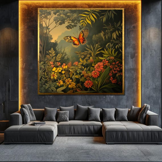 Butterfly And Flowers Painting Nature Inspired Wall Art Tropical Home Decor Vibrant Wildlife Art Gift Idea
