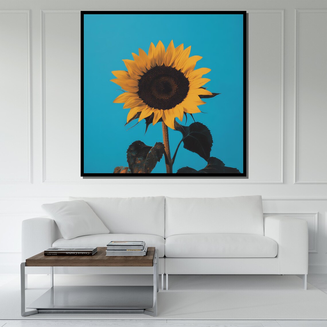 Sunflower Against Bright Turquoise Blue Background Modern Art Poster - Image 5