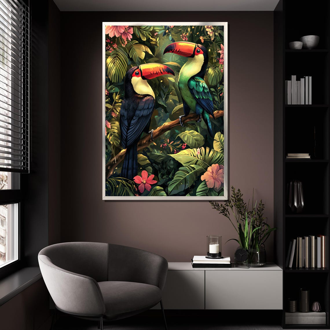 Toucans Tropical Pair Colorful Beaks Hibiscus Jungle Wall Art - Image 4