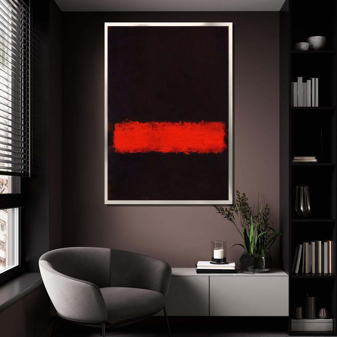 Mark Rothko Style Vivid Red Band Across Deep Black Abstract Poster - Image 4