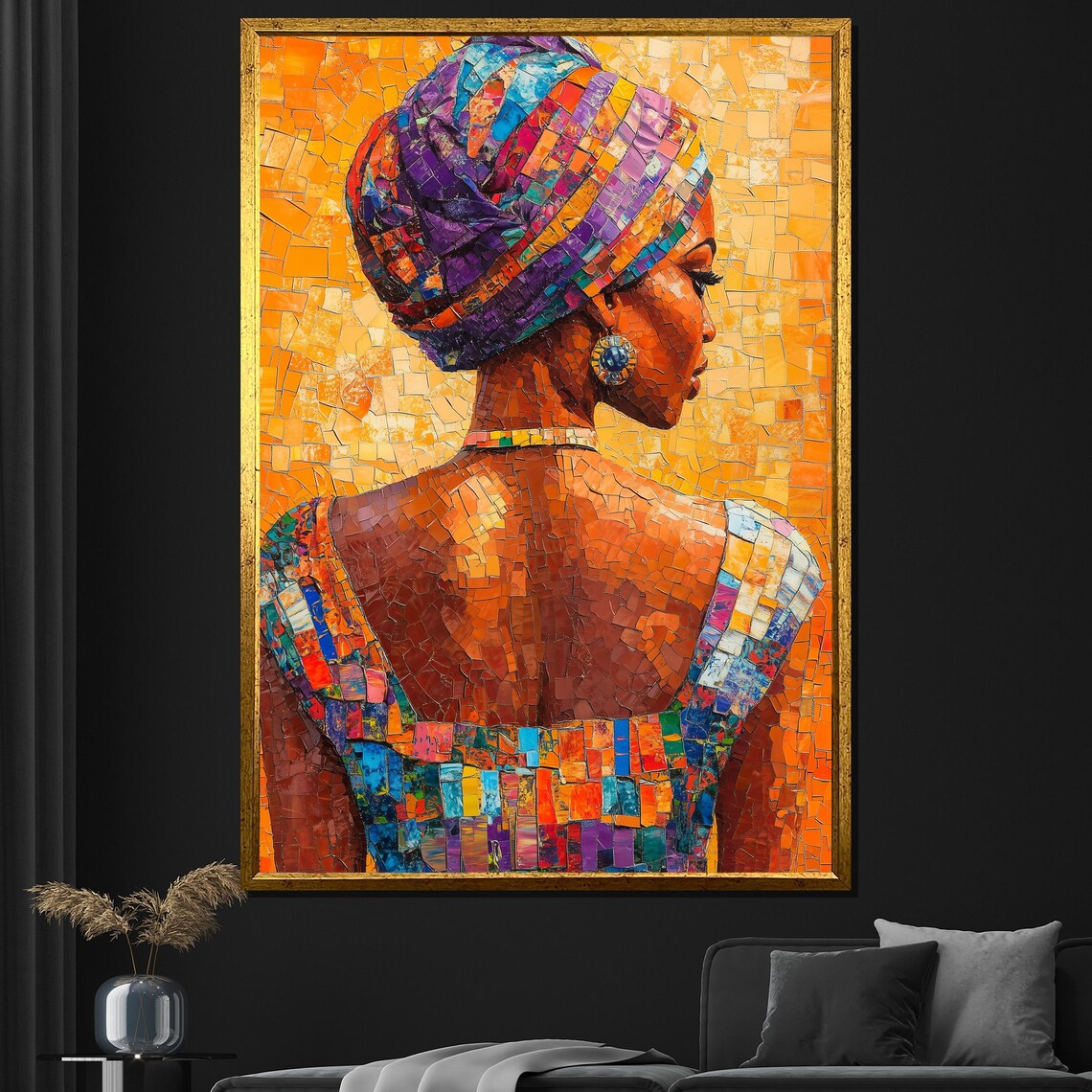 African Woman Mosaic Portrait Colorful Headwrap Vibrant Art Print