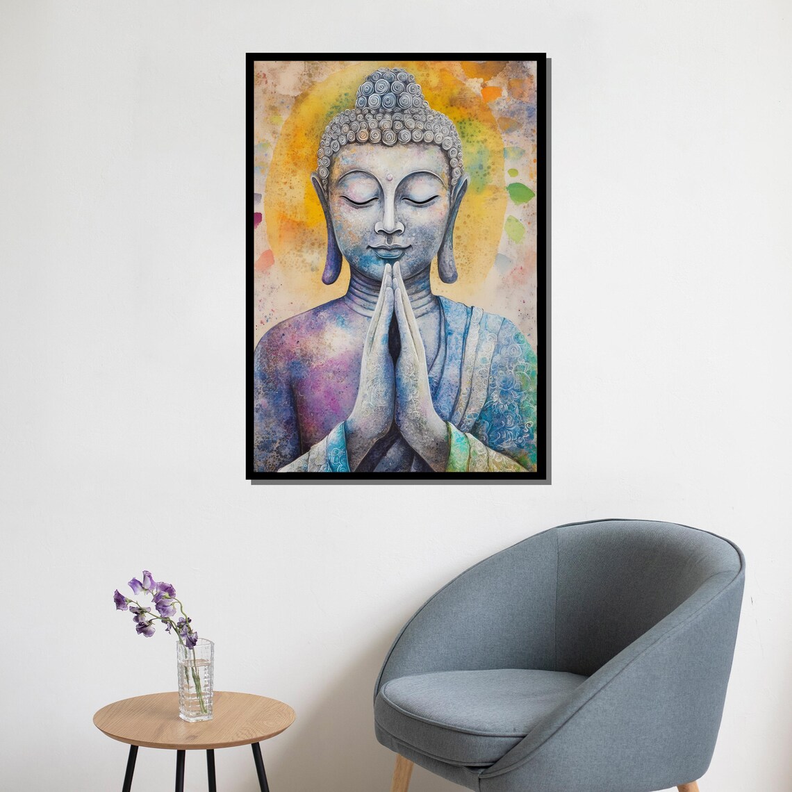 Colorful Watercolor Buddha Praying Hands Vibrant Spiritual Zen Art Poster - Image 5