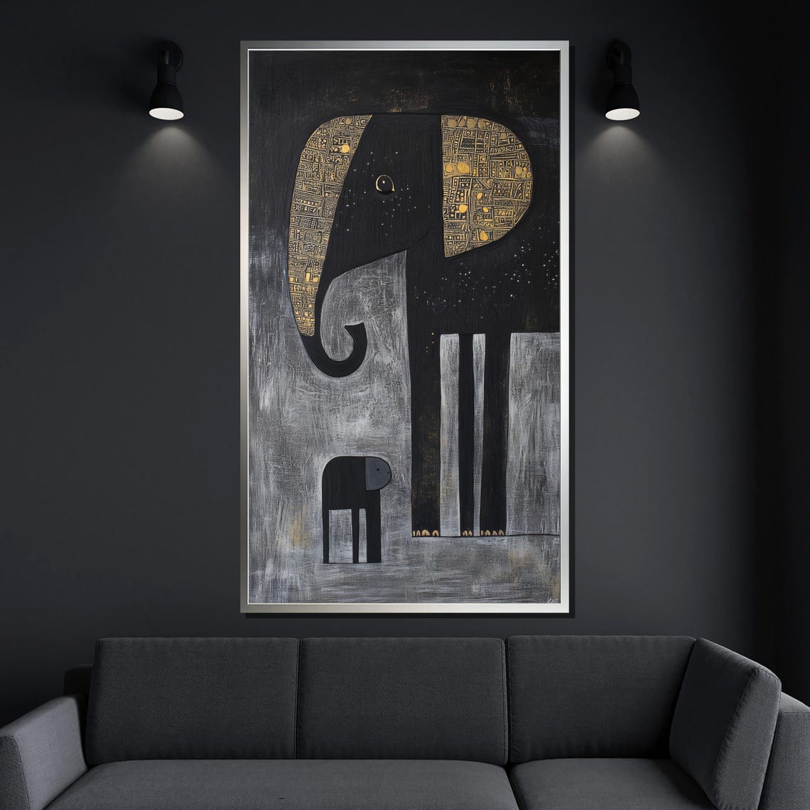 Abstract Elephant Mother And Calf Black Gold Minimalist Wall Poster - Image 4