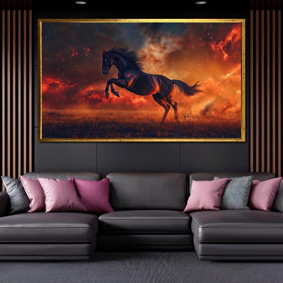 Fiery Galloping Horse Painting Bold Wall Art For Living Room Unique Horse Artwork Gift Modern Home Decor