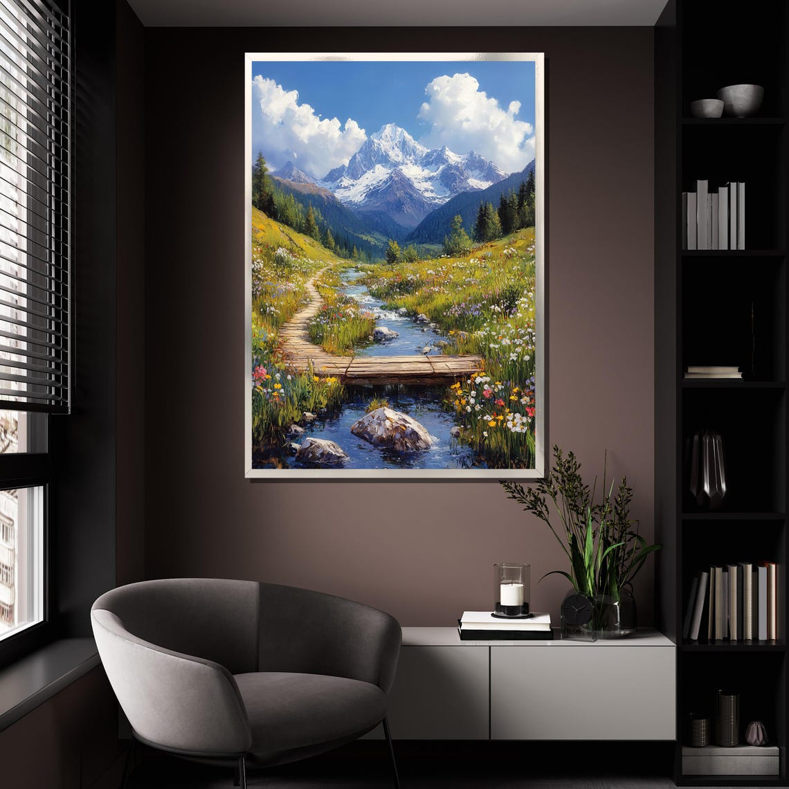 Mountain Stream Painting Scenic Landscape Wall Art For Living Room Nature Inspired Gift Decor - Image 4