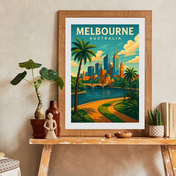 Vintage Melbourne Travel Poster Australia Scenic Art Print