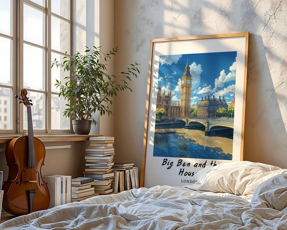 Big Ben And The Houses London Wall Art Prints Travel Poster Print Wall Art Print Gift Minimalist Europe Poster London Poster - Image 3