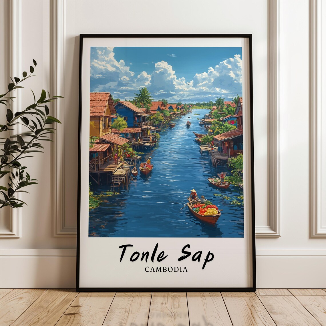 Tonle Sap Illustration, Cambodia Travel Poster