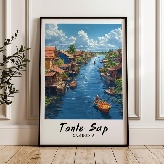 Tonle Sap Illustration, Cambodia Travel Poster