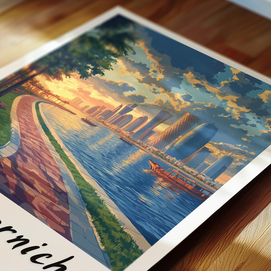 Doha Corniche Travel Poster, Qatar Wedding Gift - Image 2