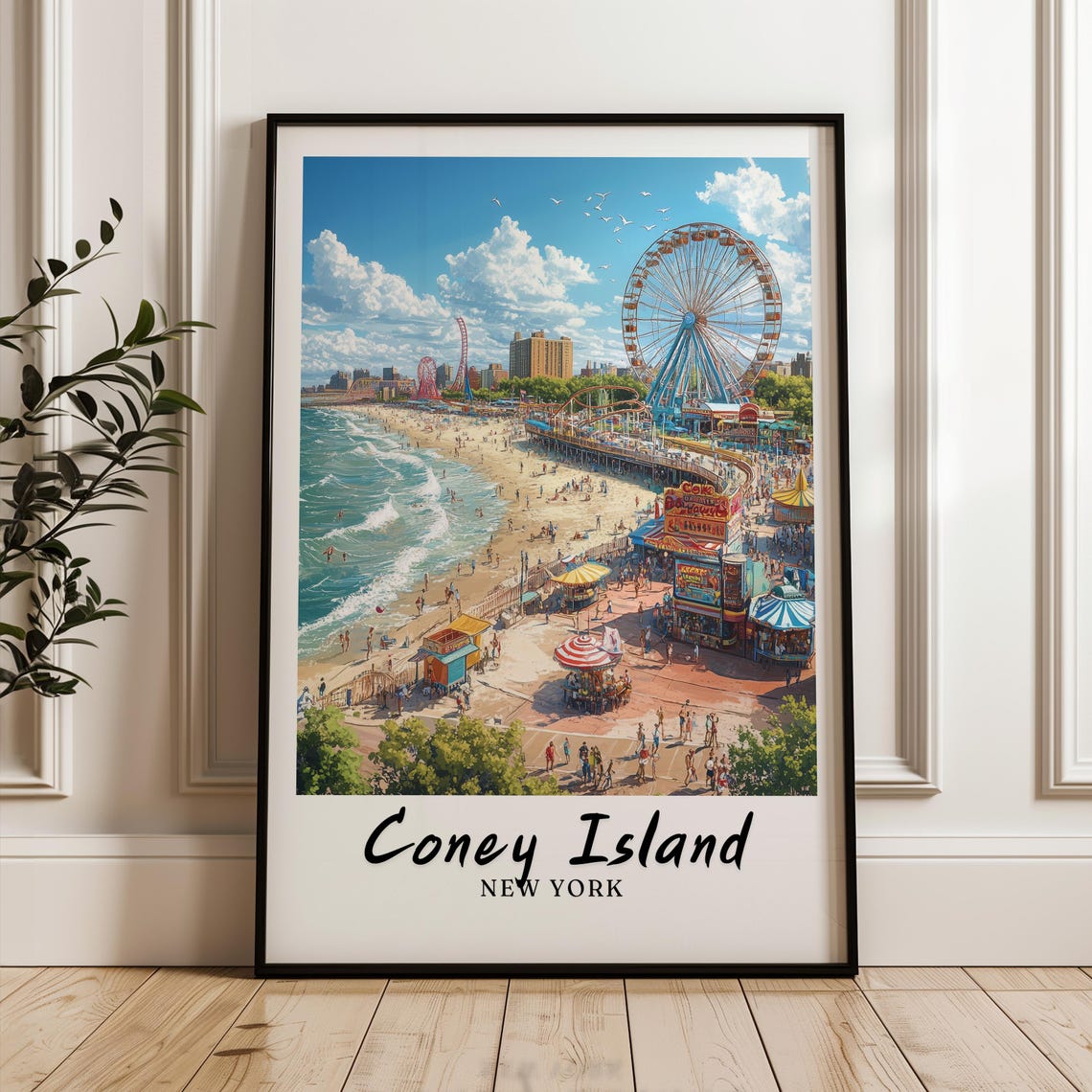 New York City Traditional Travel Print United States New York Poster Coney Island Wedding Gift Personalised Gift New York Print