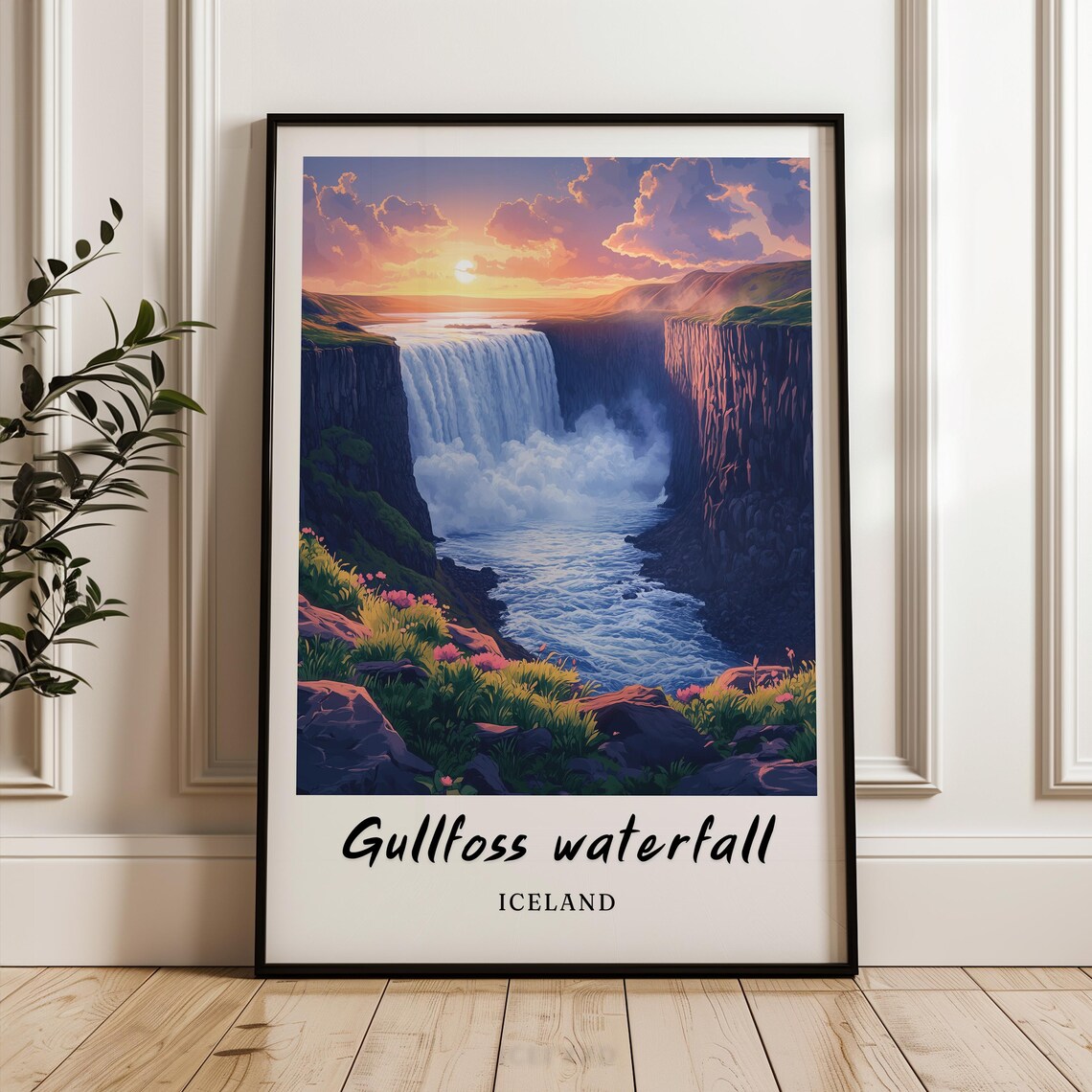 Gullfoss Waterfall - Minimalist Travel Poster