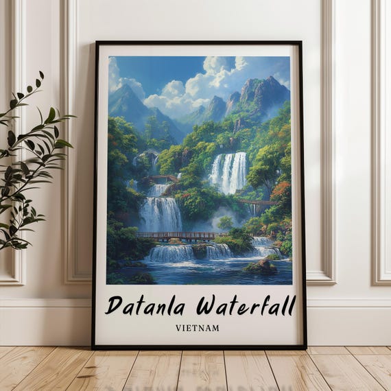 Datanla Waterfall Vietnam Travel Poster, Minimalist
