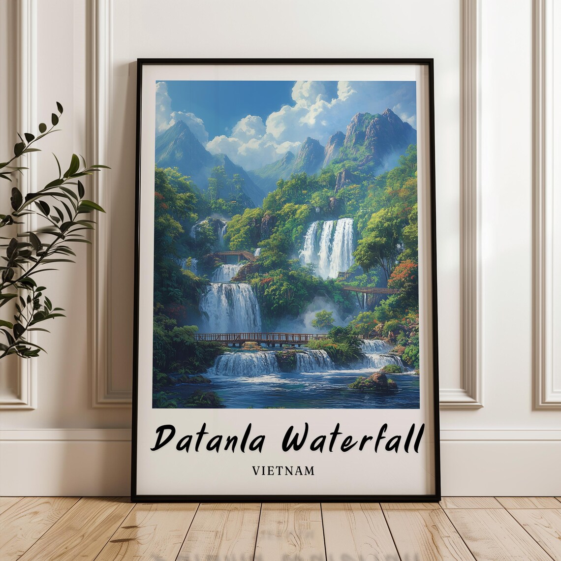 Datanla Waterfall Vietnam Travel Poster, Minimalist
