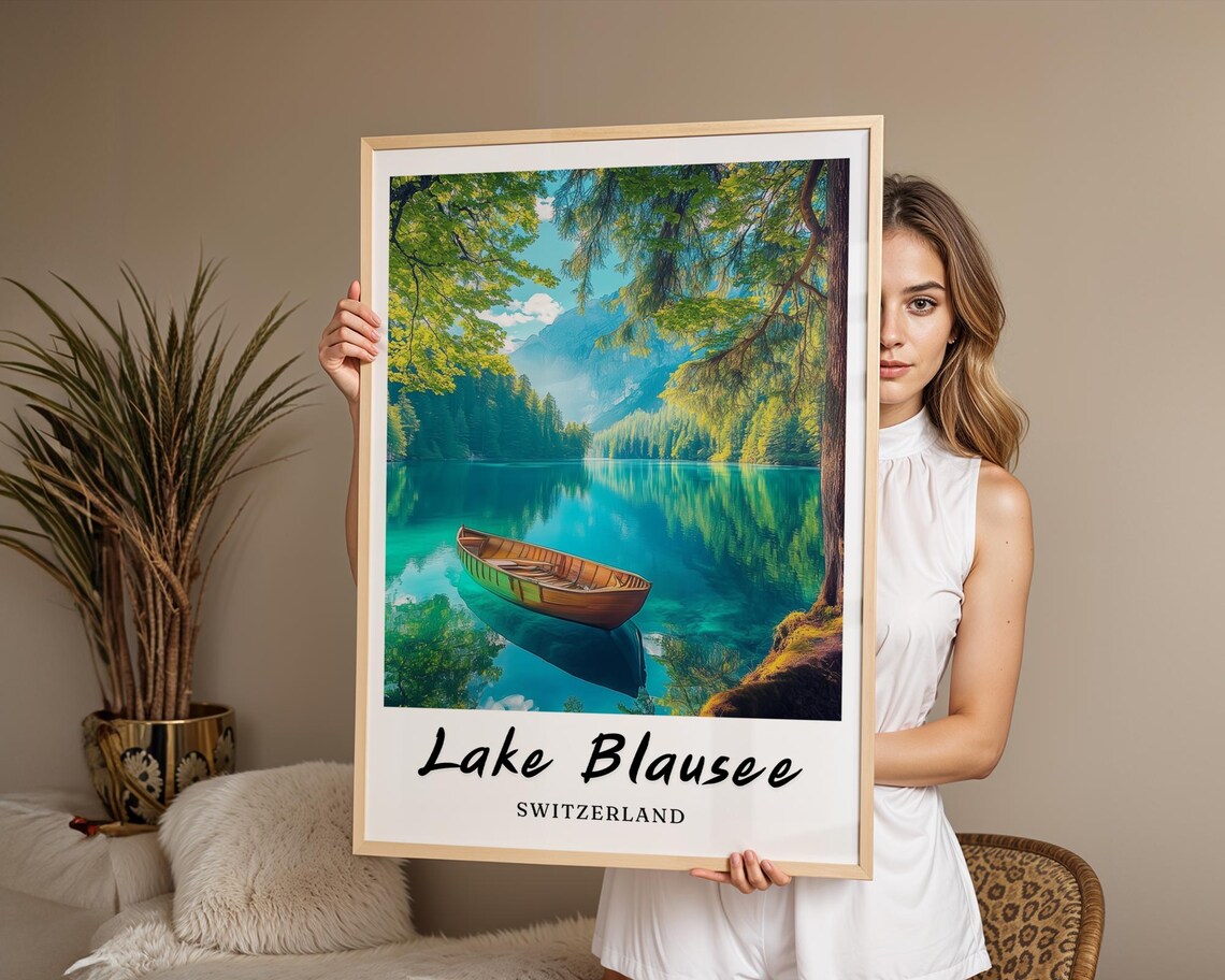 Lake Blausee Switzerland Travel Poster, Minimalist - Image 2