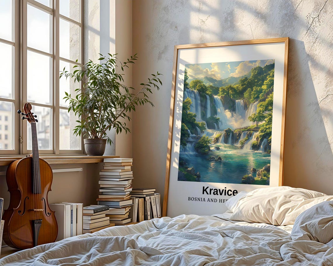 Kravice Travel Print Bosnia And Herzegovina Print Bosnia And Herzegovina Poster Wall Art Wedding Gift Personalised Gift Illustration - Image 3