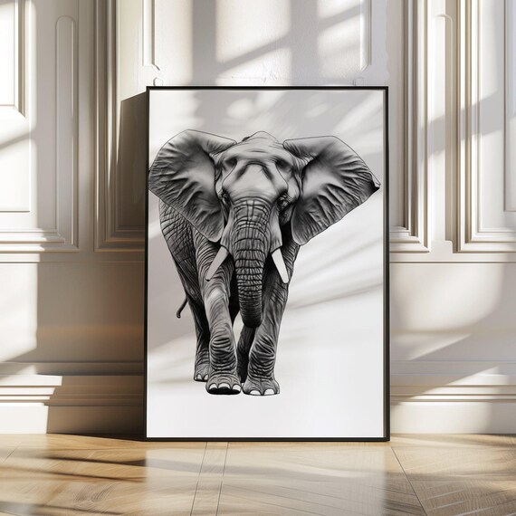 Majestic Elephant Black and White Safari Wildlife Art Poster