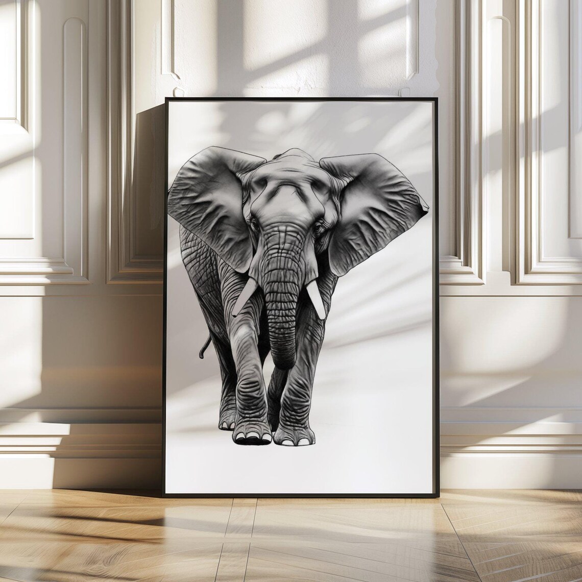Majestic Elephant Black and White Safari Wildlife Art Poster
