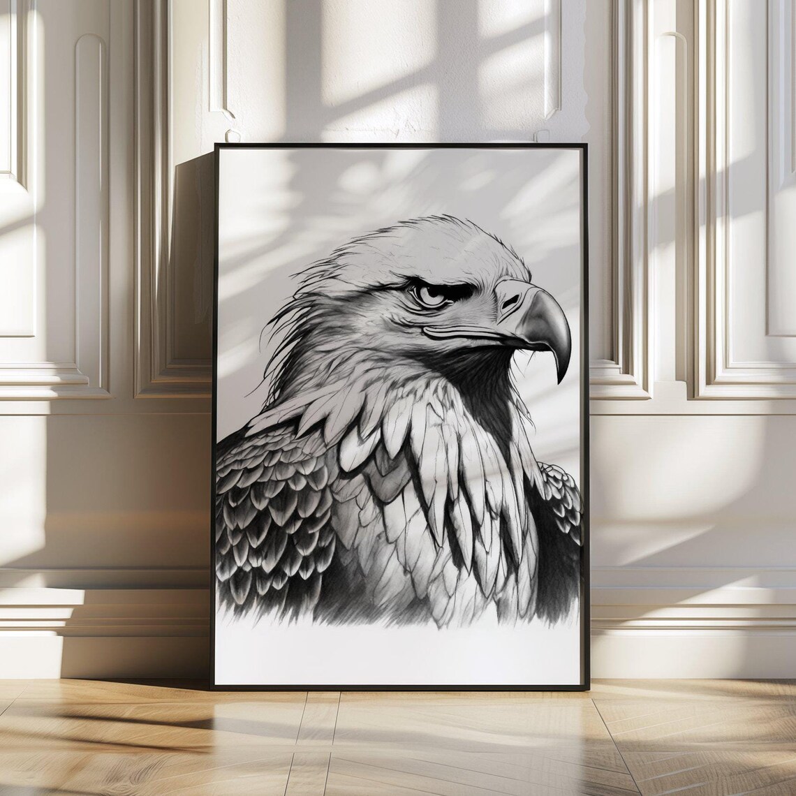 Bald Eagle Portrait Black and White Wildlife Bird Art Poster