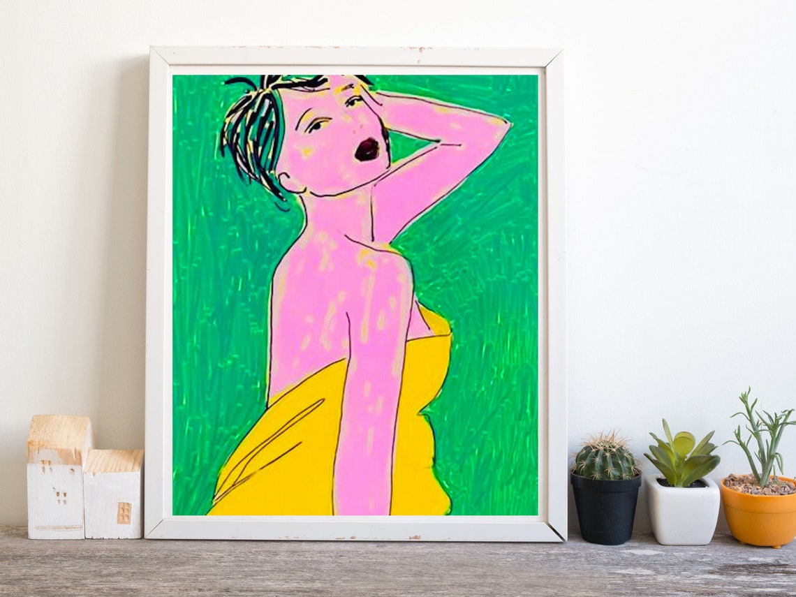 Fun Bold Pop Art Woman in Yellow Dress Modern Portrait Poster