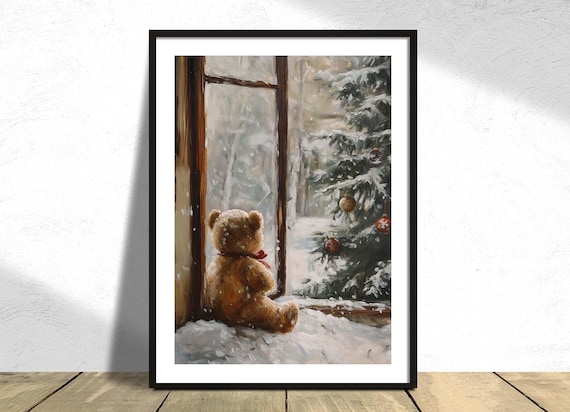 Teddy Bear Winter Christmas Decoration Poster