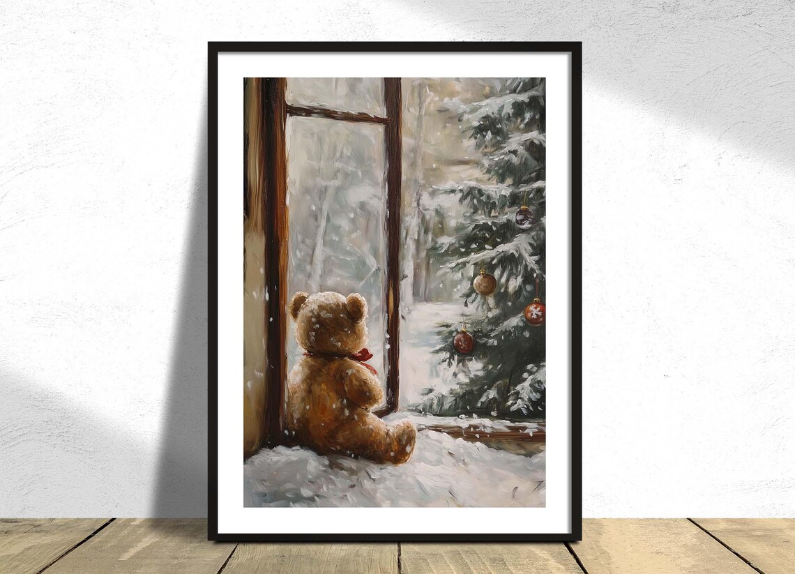 Teddy Bear Winter Christmas Decoration Poster