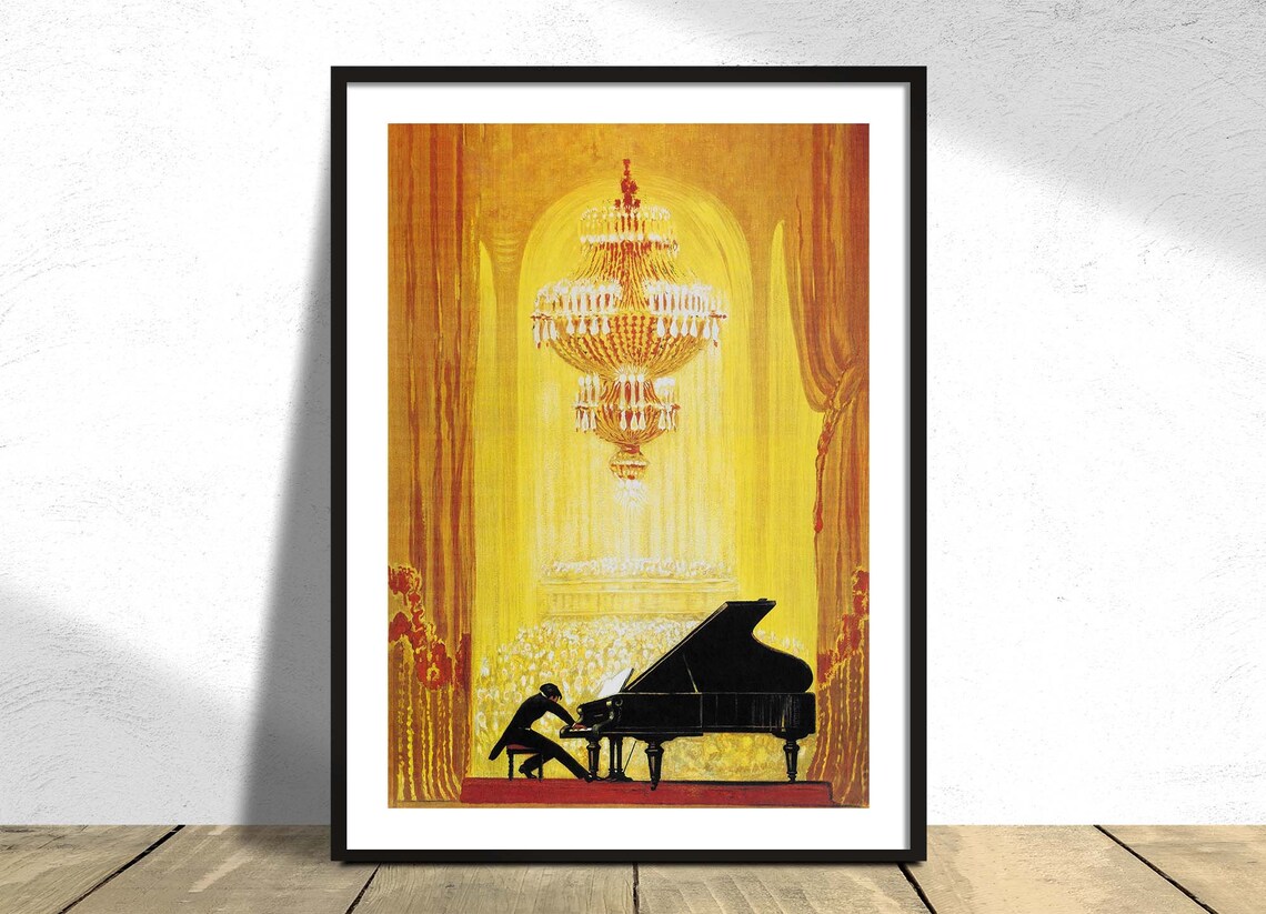 Vintage Golden Piano Concert Theater Stage Advertising Art Poster - Image 4