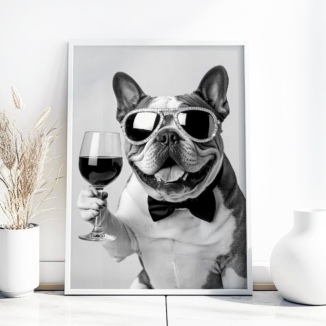 English Bulldog Wall Art Dog Drinking Wine Print Bulldog Poster Funny Dog Gift English Bulldog Gift Bar Cart Dog Drinking - Image 3