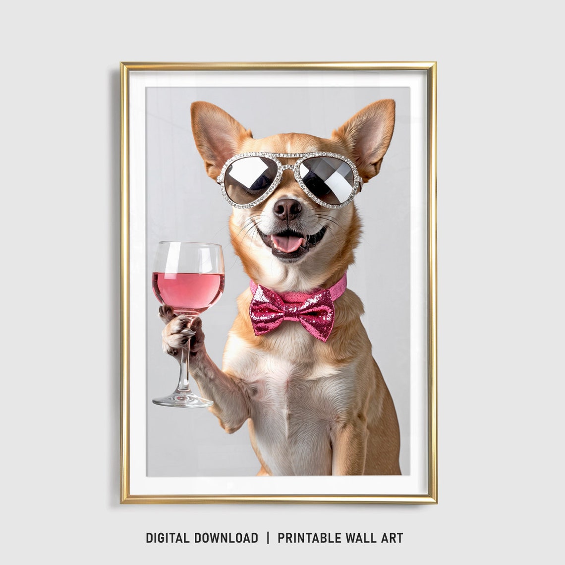 Chihuahua Wall Art Chihuahua Pink Gin Print Chihuahua Poster Funny Dog Gift Dog Drinking Trendy Bar Cart Print Cocktail Print