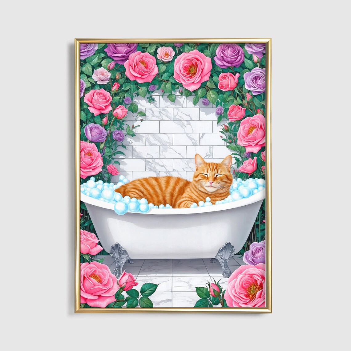 Orange Tabby Bubble Bath Relaxed Cute Funny Cat Bathroom Poster - Image 3