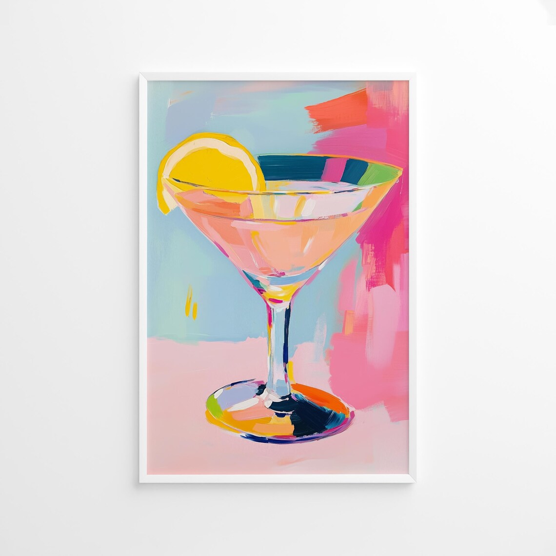 Lemon Citrus Cocktail in Martini Glass Colorful Pop Art Poster