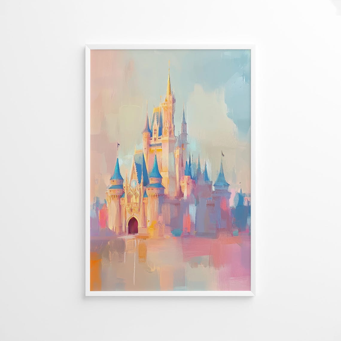 Pastel Castle Painting Poster, Fantasy Kids Room Decor