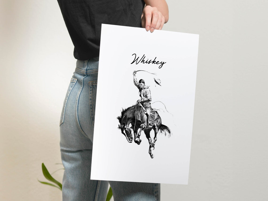 Whiskey Script Vintage Cowboy Rodeo Bucking Bronco Bar Poster - Image 2