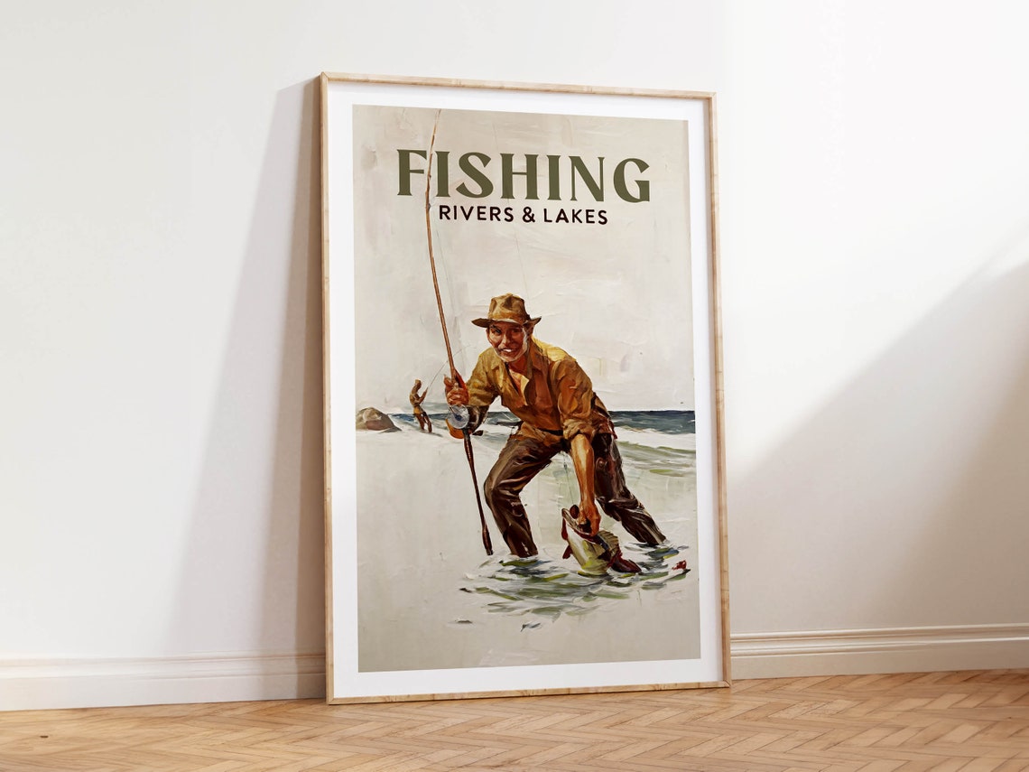 Rivers Lakes Fishing Print Vintage Fishing Poster Retro Fishing Wall Decor Art Fishing Wall Artwork Dad Gift - Image 2