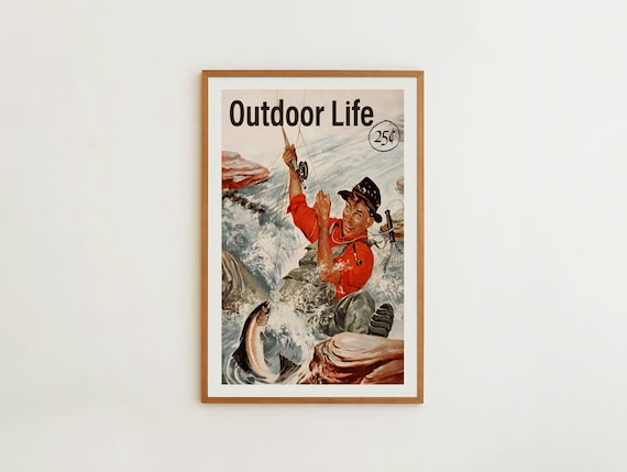 Vintage Fishing Travel Poster, Outdoor Sports Decor