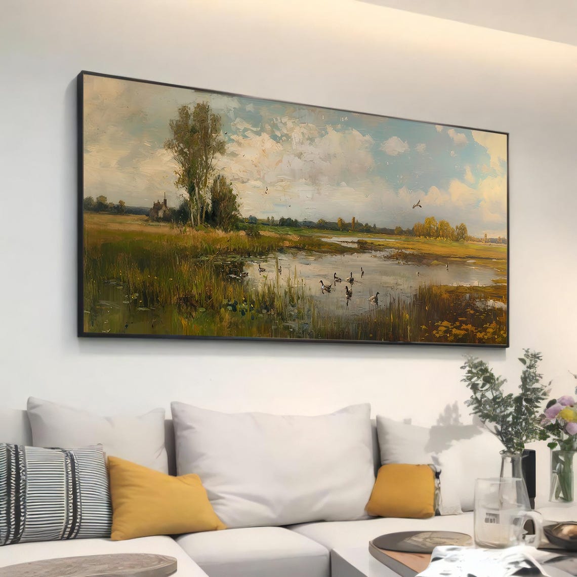 Tranquil Marsh Wetlands Landscape With Wild Ducks Painterly Poster