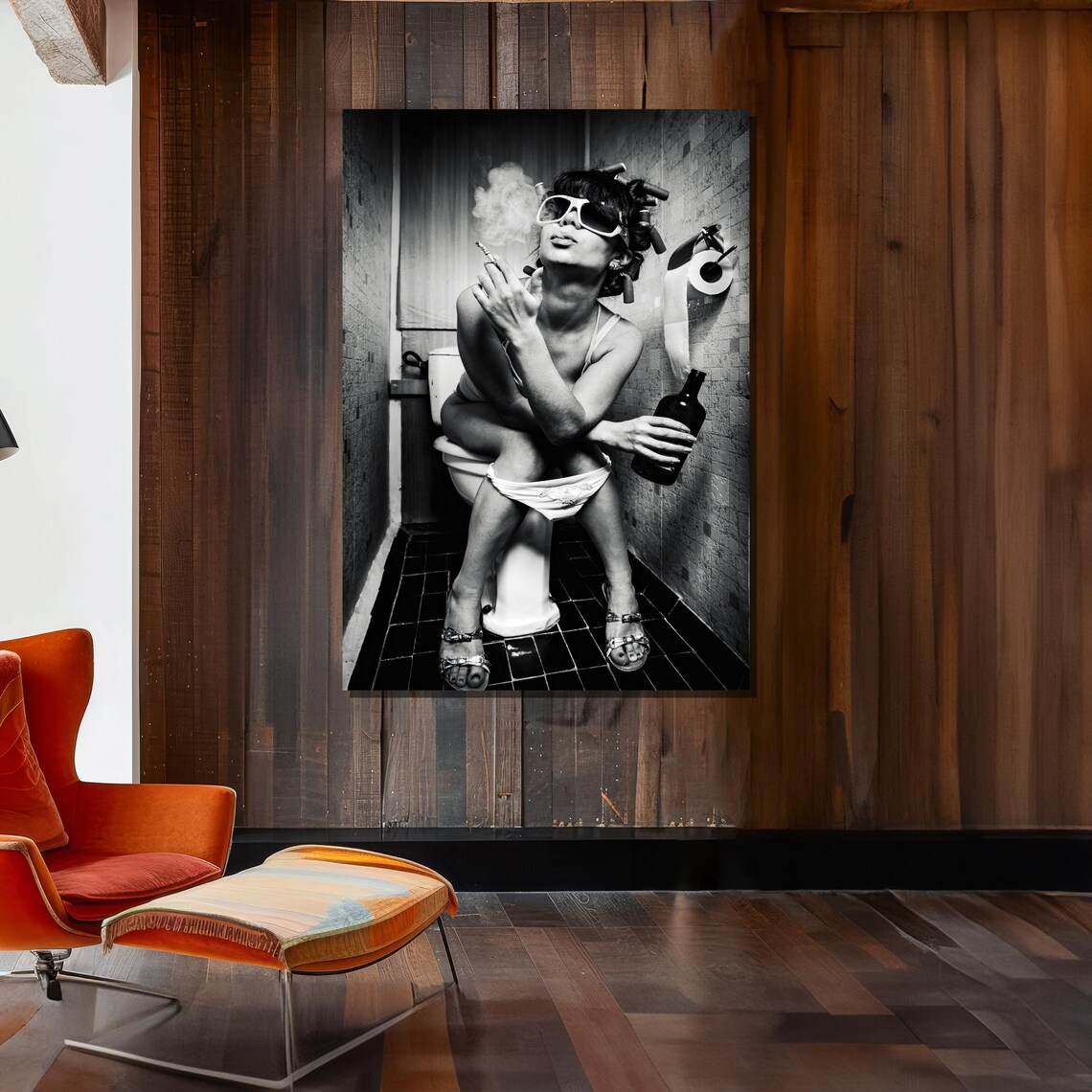 Cheeky Vintage Style Photo Of Woman Smoking In Bathroom Poster - Image 2