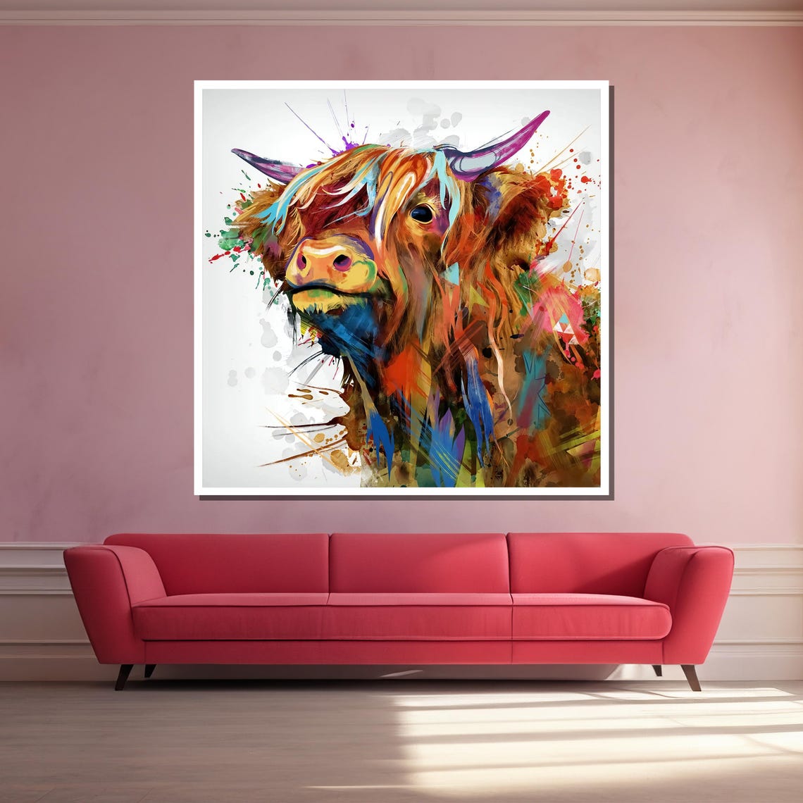 Vibrant Abstract Highland Cow Portrait Bursting With Color Poster - Image 3