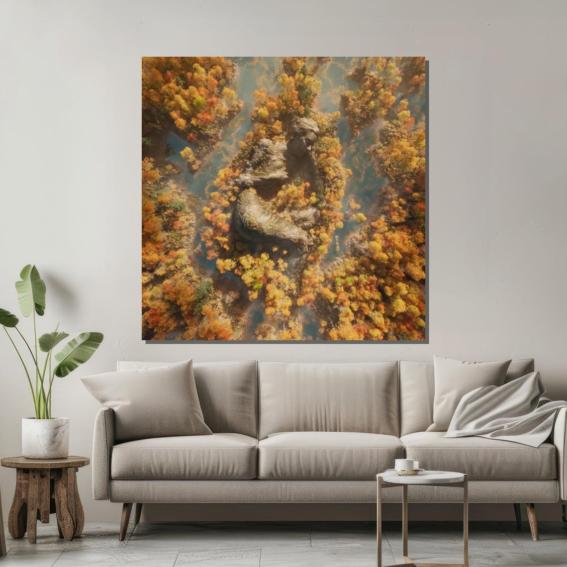 Aerial Autumn Forest With Hidden Woman's Face Double Exposure Poster - Image 2