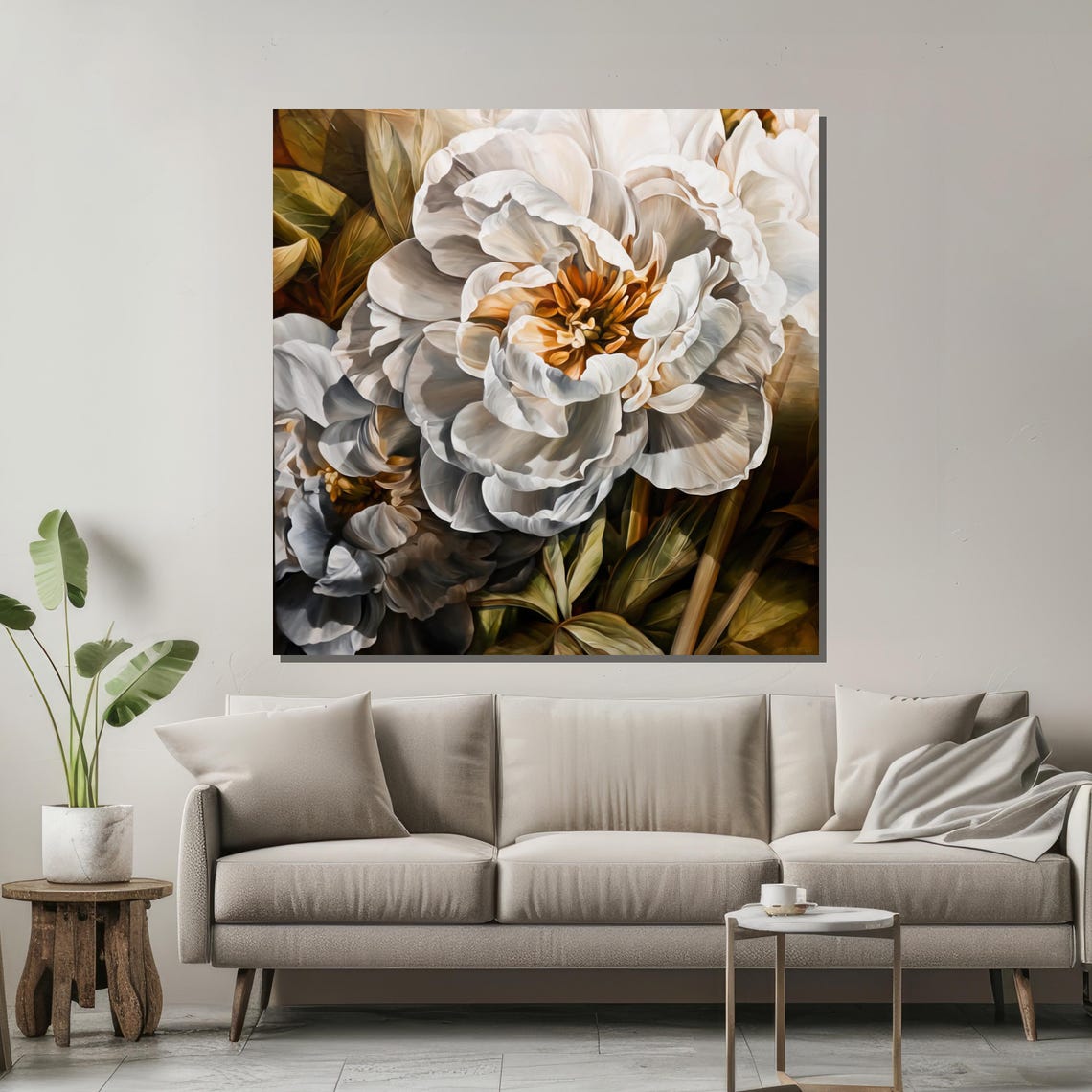 Elegant White Peony Flower Close-Up Painterly Floral Art Poster - Image 2