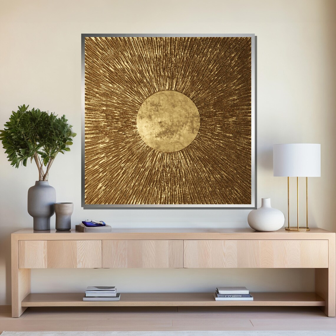 Golden Sunburst Art Radiate Luxury In Your Space With Striking Textured Gold Wall Art For Modern Interiors - Image 4