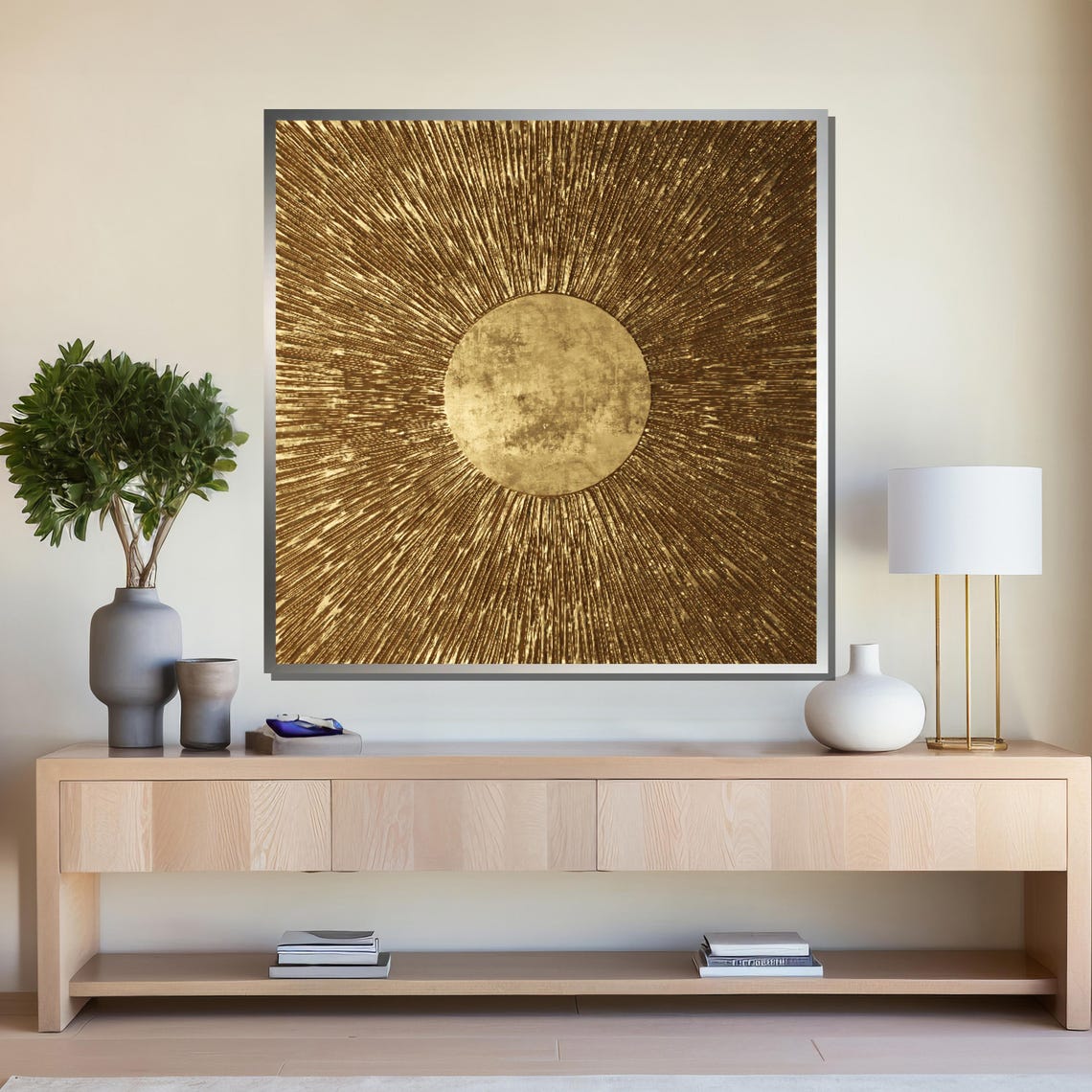 Radiant Gold Sunburst Textured Sun Poster for Modern Living Rooms - Image 4