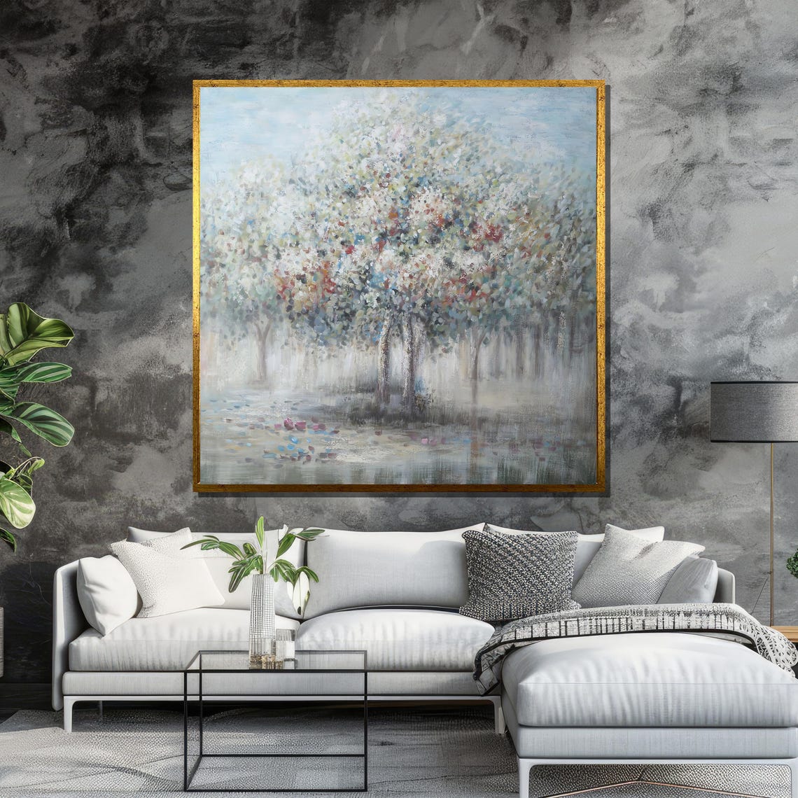 Misty Blossom Trees Soft Pastel Impressionist Forest Landscape Poster - Image 6