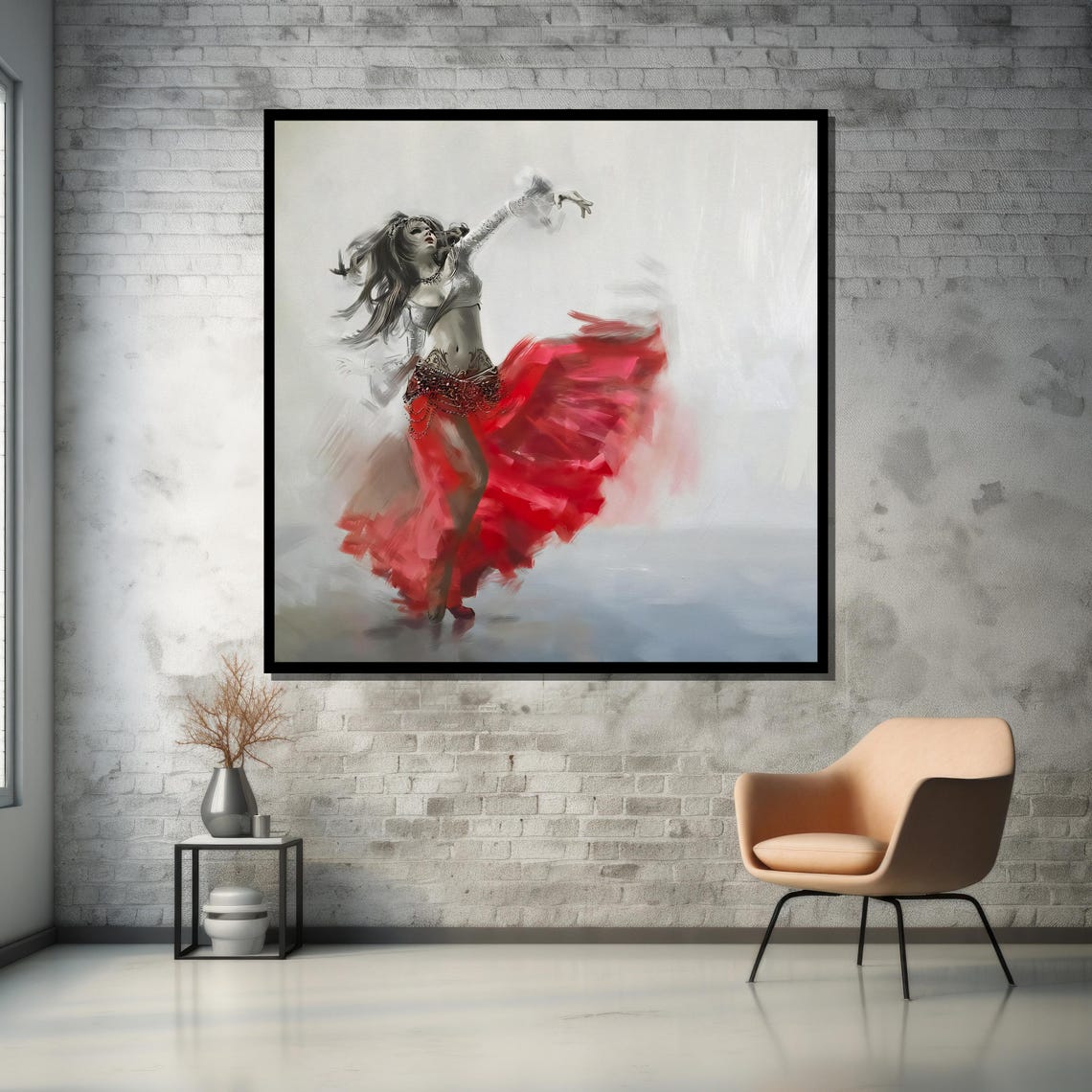 Fiery Motion A Dynamic Dancer In Red Capturing Passion And Grace On Painting - Image 5
