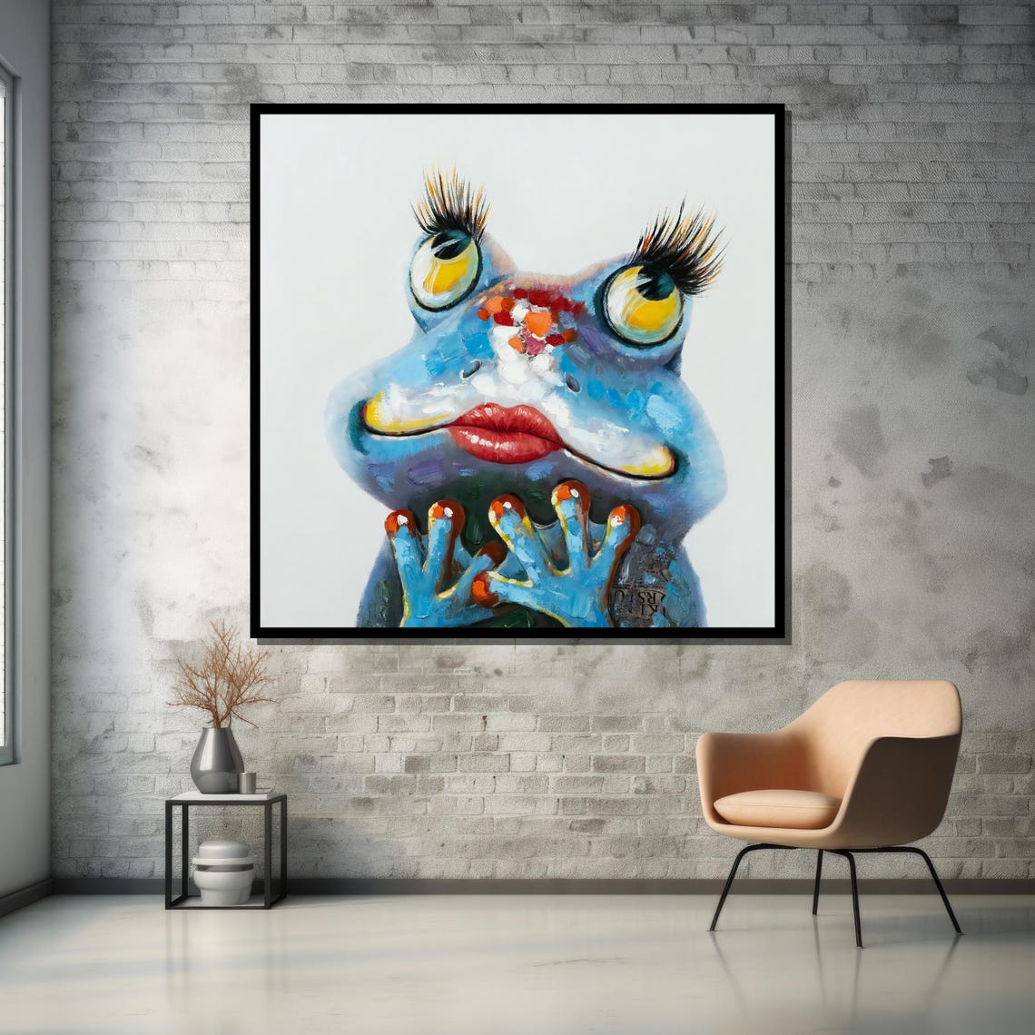 Whimsical Blue Frog with Red Lips Funny Animal Poster for Bathroom - Image 5