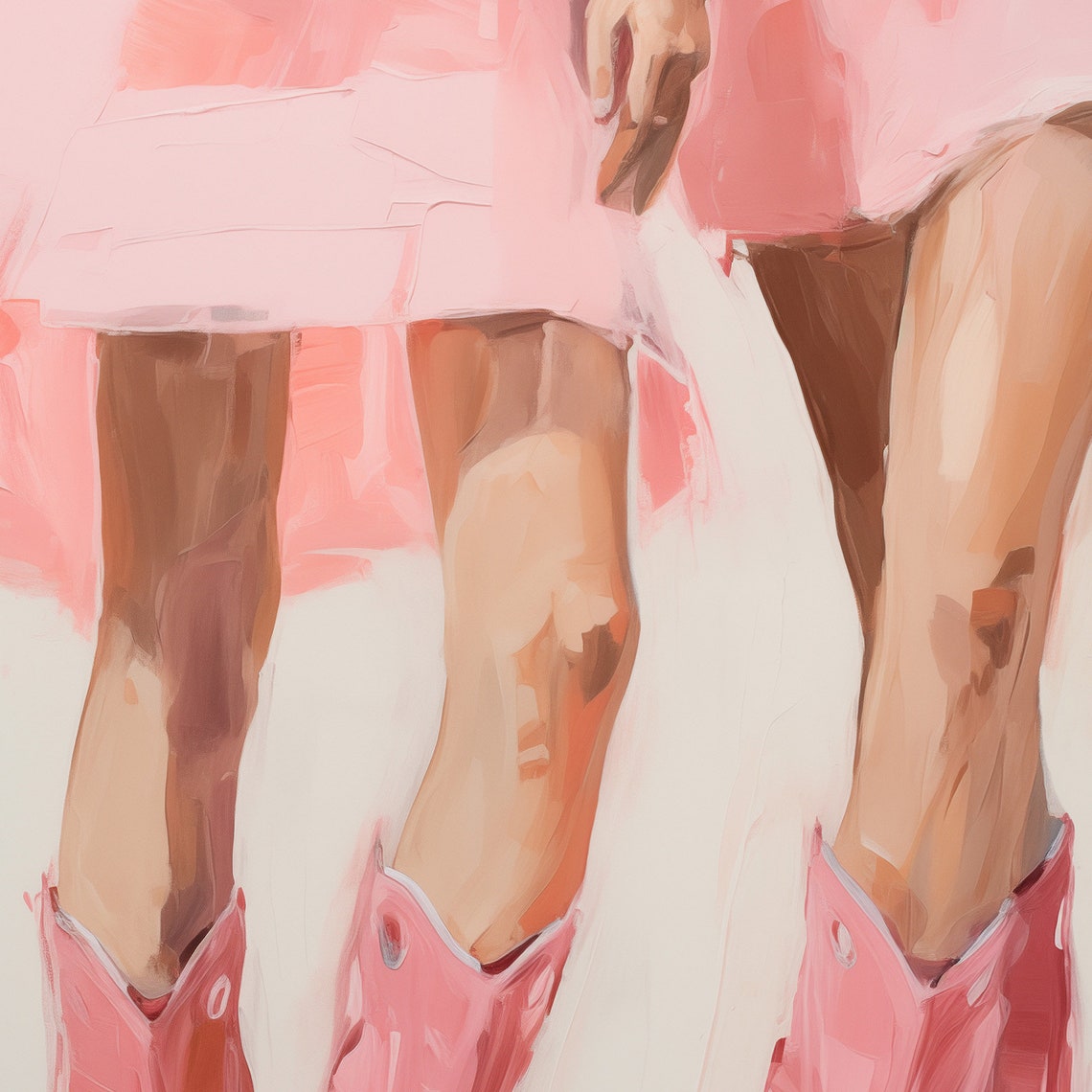 Pink Preppy Cowgirls Print Coastal Cowgirl Trendy Wall Art Print Western Painting Pink Cowboy Boots Poster Girly Art