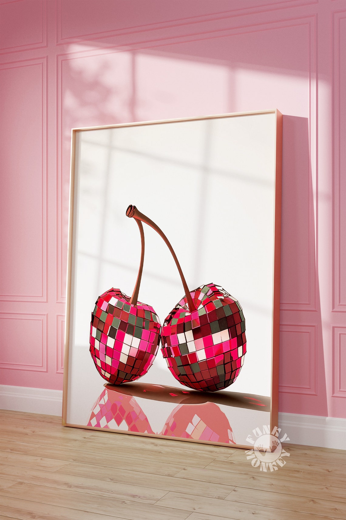 Red Disco Ball Cherries Mirrored Mosaic Retro Kitchen Poster